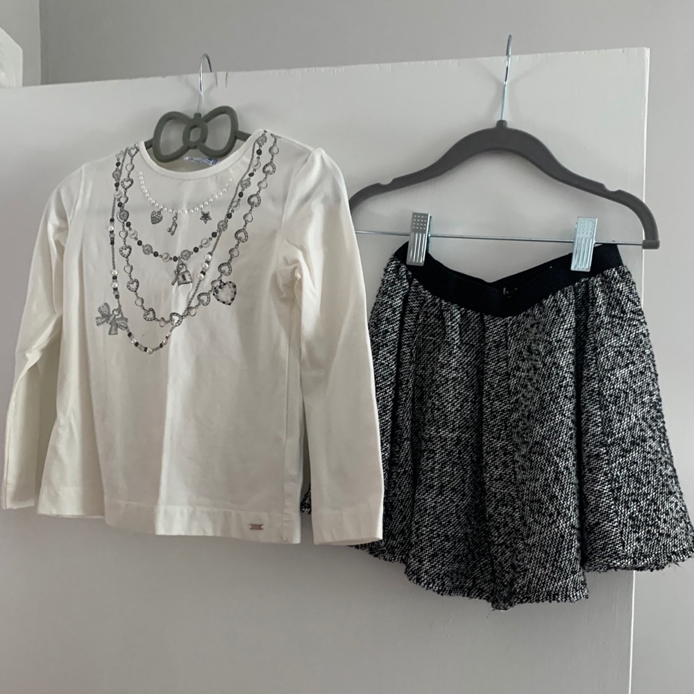 Girls tweed skirt, top w/necklace detail (size 5)